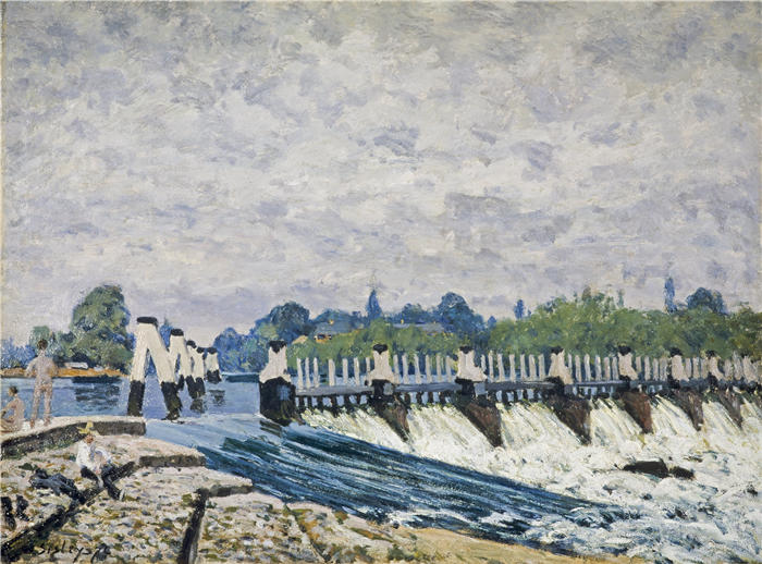 阿尔弗雷德·西斯利（Alfred Sisley，法国画家）高清作品-《汉普顿宫 Molesey Weir (1874)》