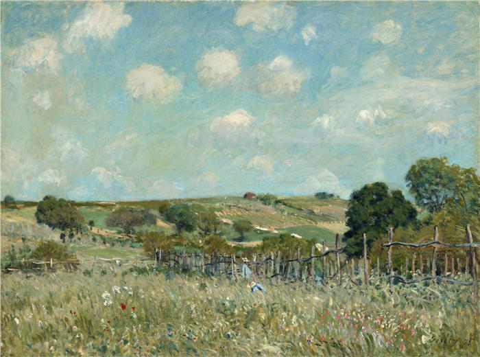 阿尔弗雷德·西斯利（Alfred Sisley，法国画家）高清作品-《草甸 (1875)》