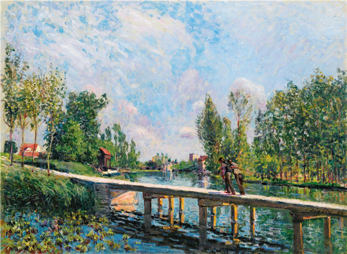 阿尔弗雷德·西斯利（Alfred Sisley，法国画家）高清作品-《拉桥-卢昂运河运输路线（1886年）》