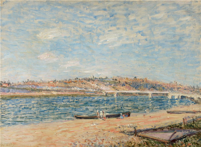 阿尔弗雷德·西斯利（Alfred Sisley，法国画家）高清作品-《La Berge À Saint-Mammès（约 1884 年）》