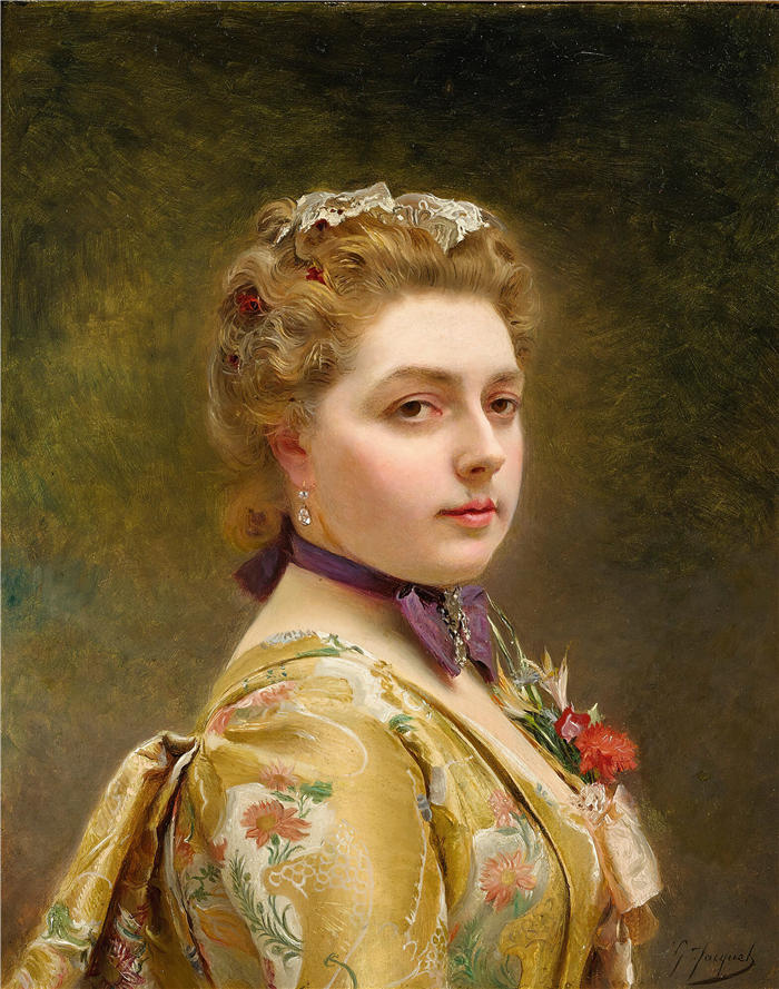 古斯塔夫·让·雅凯（Gustave Jean Jacquet，法国画家）高清作品-《穿金色长袍的女士》