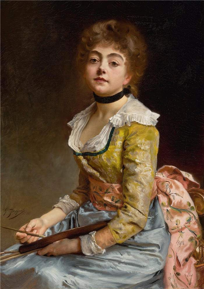 古斯塔夫·让·雅凯（Gustave Jean Jacquet，法国画家）高清作品-《艺术家肖像 (1886)》