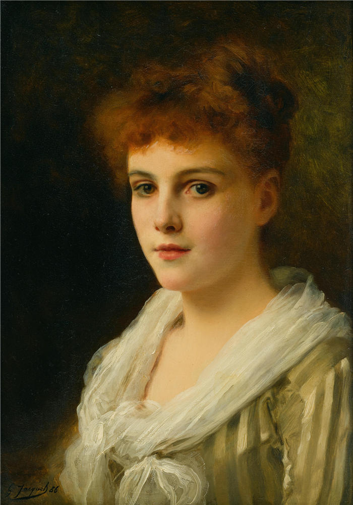 古斯塔夫·让·雅凯（Gustave Jean Jacquet，法国画家）高清作品-《赤褐色头发的美女（1886）》