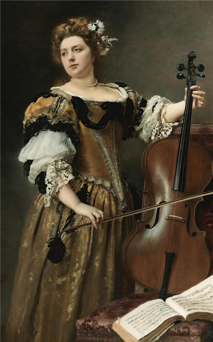 古斯塔夫·让·雅凯（Gustave Jean Jacquet，法国画家）高清作品-《大提琴手》