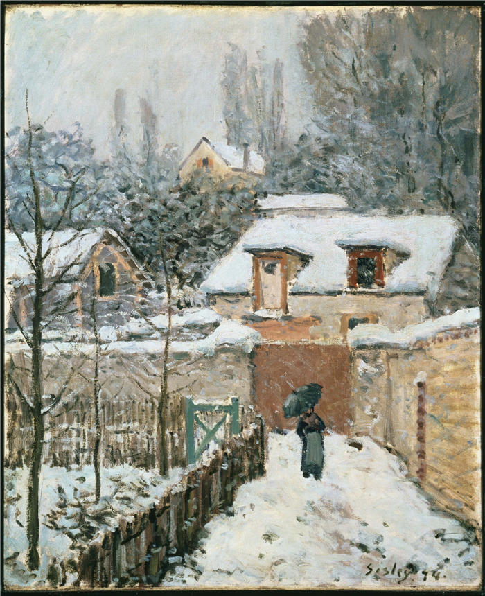 阿尔弗雷德·西斯利（Alfred Sisley，法国画家）作品-《卢维西恩斯的雪（1874）》