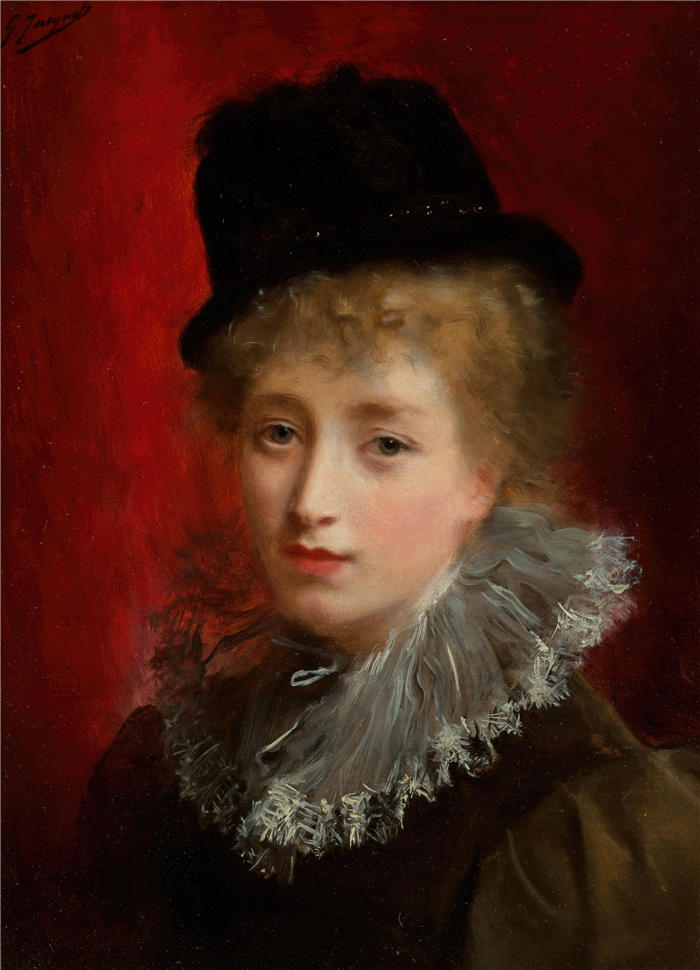 古斯塔夫·让·雅凯（Gustave Jean Jacquet，法国画家）高清作品-《一个时尚的美女》