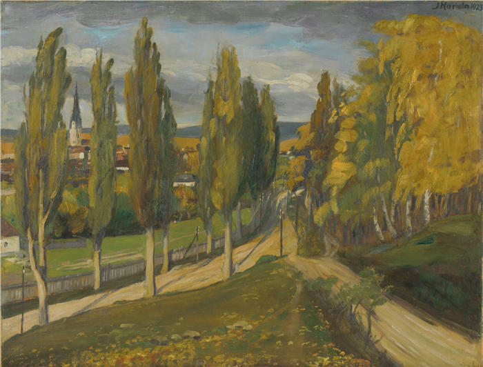 约瑟夫·哈努拉（Jozef Hanula，斯洛伐克画家）高清作品-《Spišská Nová Ves 郊区 (1923)》