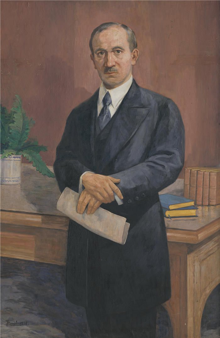 约瑟夫·哈努拉（Jozef Hanula，斯洛伐克画家）高清作品-《爱德华·贝内斯 (1938)》