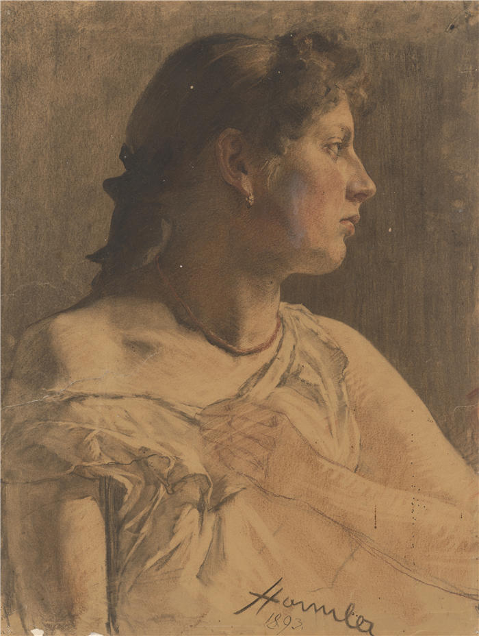 约瑟夫·哈努拉（Jozef Hanula，斯洛伐克画家）高清作品-《一个女人的肖像（1893）》