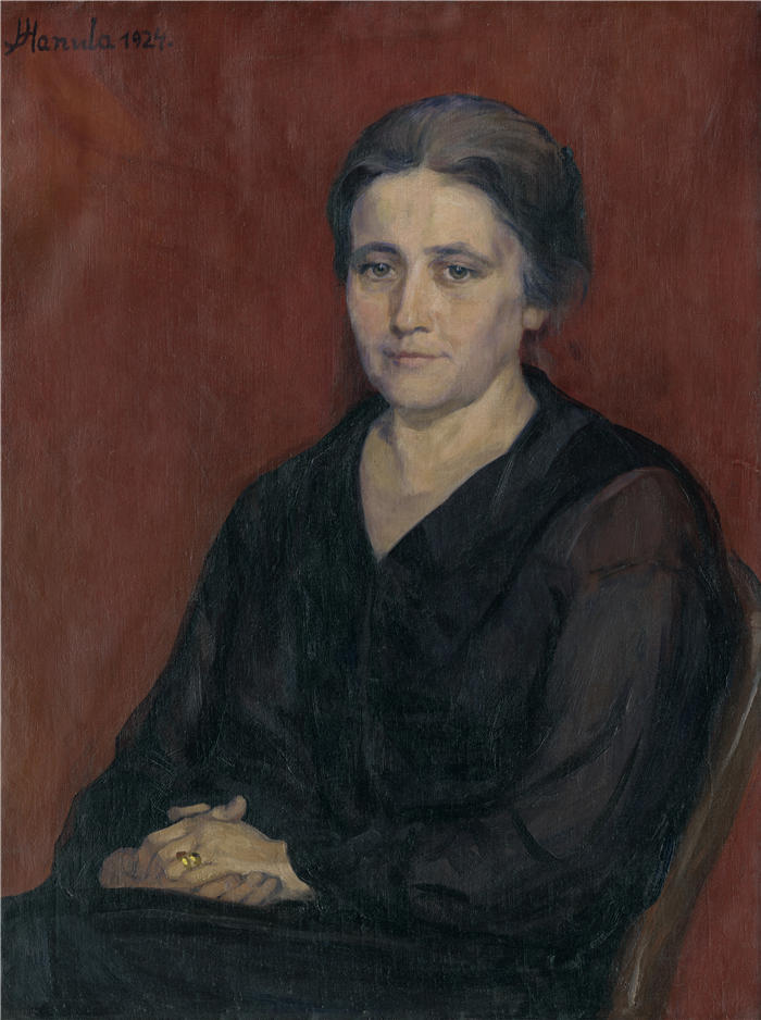 约瑟夫·哈努拉（Jozef Hanula，斯洛伐克画家）高清作品-《艺术家的妻子 (1924)》