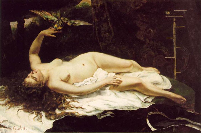 前1000幅世界名画-《带着鹦鹉的女人》 Gustave Courbet - 布面油画 - 130 x 196 cm