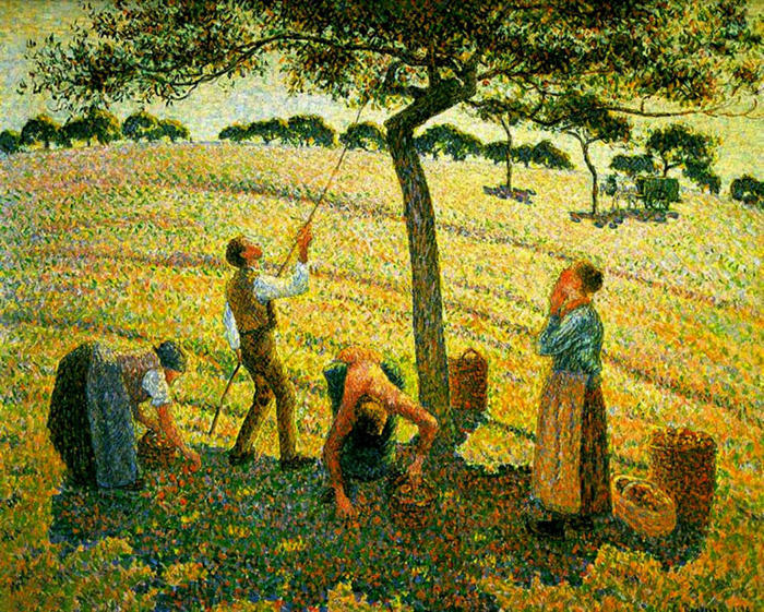 前1000幅世界名画-“在 Eragny-sur-Epte 采摘苹果” Camille Pissarro - 布面油画 - 73 x 60 cm