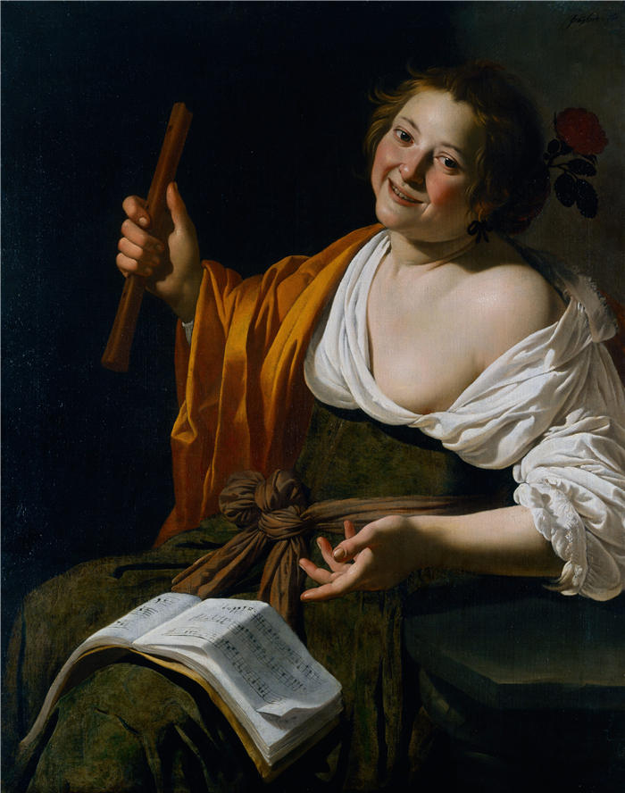 扬·范·比勒特（Jan Van Bijlert，荷兰画家）高清作品-《长笛少女（约 1630 年）》