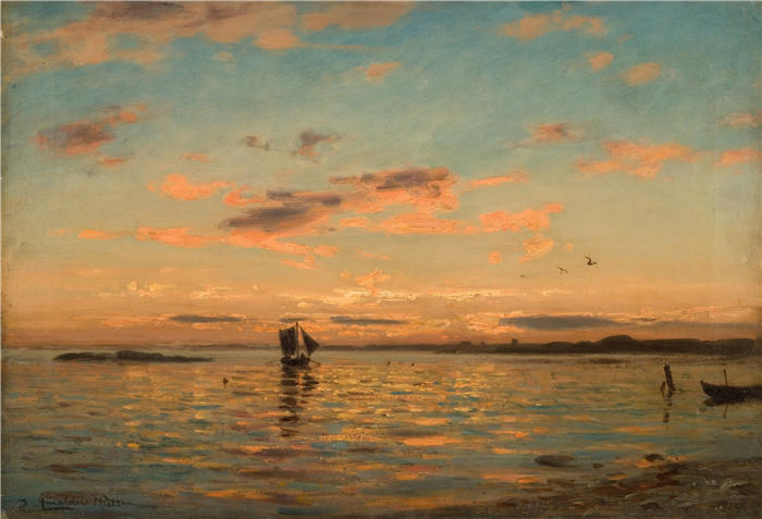 阿玛拉杜斯·尼尔森 （Amaldus Nielsen，挪威画家 ）高清作品-《克里斯蒂安峡湾 (1914)》