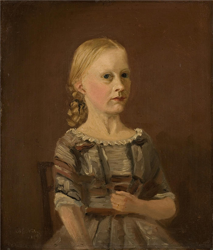 阿玛拉杜斯·尼尔森 （Amaldus Nielsen，挪威画家 ）高清作品-《艺术家表妹卡特琳·坎斯特鲁普夫人的肖像（12年）（1859年） 》