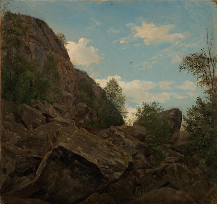 阿玛拉杜斯·尼尔森 （Amaldus Nielsen，挪威画家 ）高清作品-《斯坦斯图迪。Frøisland, 曼达尔 (1863)》