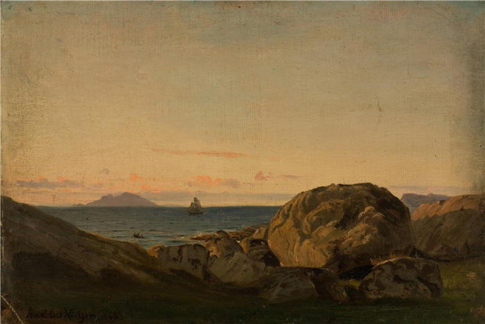 阿玛拉杜斯·尼尔森 （Amaldus Nielsen，挪威画家 ）高清作品-《斯特维内斯，桑福德（1866年） 》