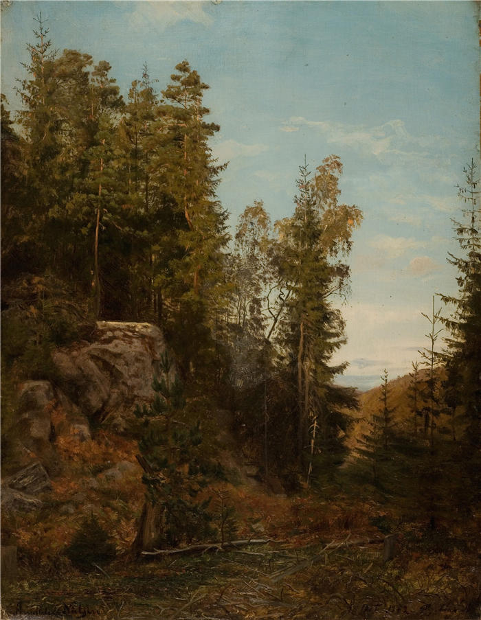阿玛拉杜斯·尼尔森 （Amaldus Nielsen，挪威画家 ）高清作品-《斯科金特里厄，曼达尔·别兰 (1862)》