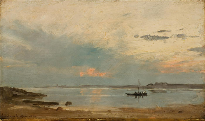 阿玛拉杜斯·尼尔森 （Amaldus Nielsen，挪威画家 ）高清作品-《Aften, 阿里斯霍尔门 (1874)》