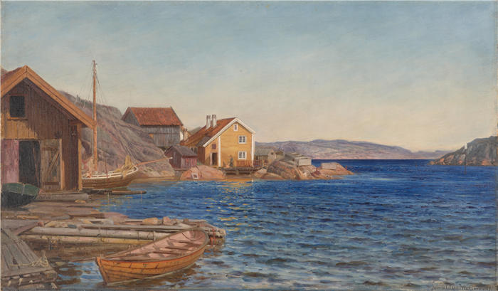 阿玛拉杜斯·尼尔森 （Amaldus Nielsen，挪威画家 ）高清作品-《Formiddag i Ny-Hellesund (1891)》