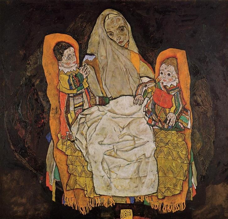 前1000幅世界名画-《带着两个孩子的妈妈》 Egon Schiele - 布面油画 - 150 x 160 cm