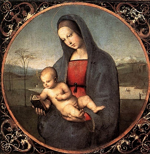 前1000幅世界名画-“麦当娜与书 (Connestabile Madonna)” <a href=https://www.kuhw.com/e/tags/?tagid=1258 target=_blank class=infotextkey>拉斐尔</a> (Raffaello Sanzio Da Urbino) - 油