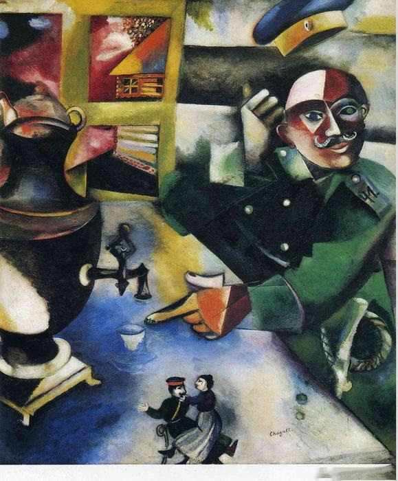 前1000幅世界名画-《士兵喝酒》 Marc Chagall - 布面油画 - 109 x 94 cm