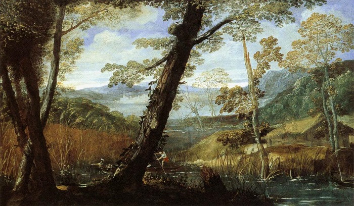 前1000幅世界名画-《河流风景》 Annibale Carracci - 布面油画 - 89 x 148 cm