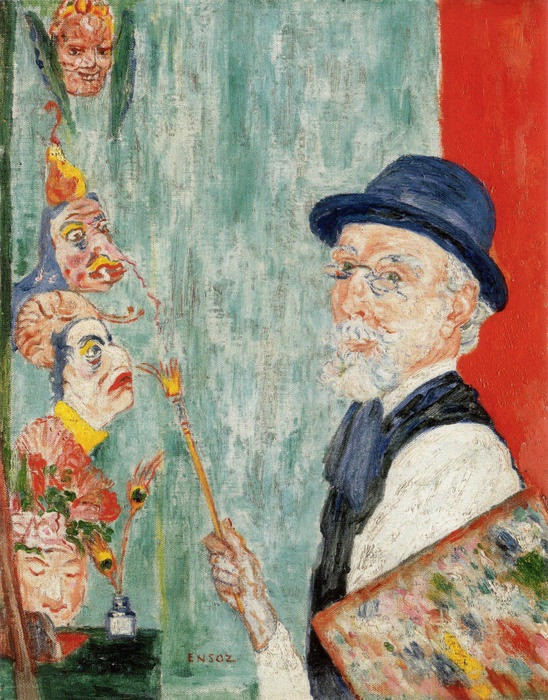 前1000幅世界名画-《戴面具的自画像》 James Ensor - 布面油画 - 120 x 80 cm