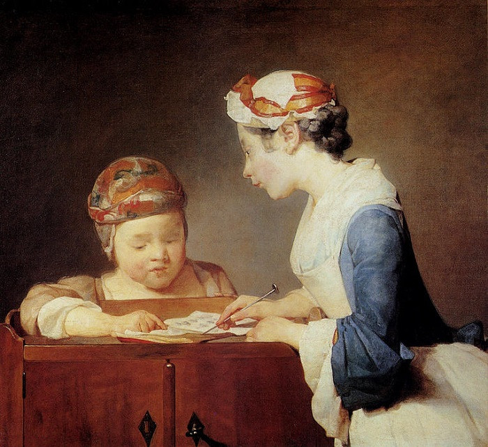 前1000幅世界名画-《年轻的女教师》 Jean-Baptiste Simeon Chardin - 布面油画 - 66 x 61 cm