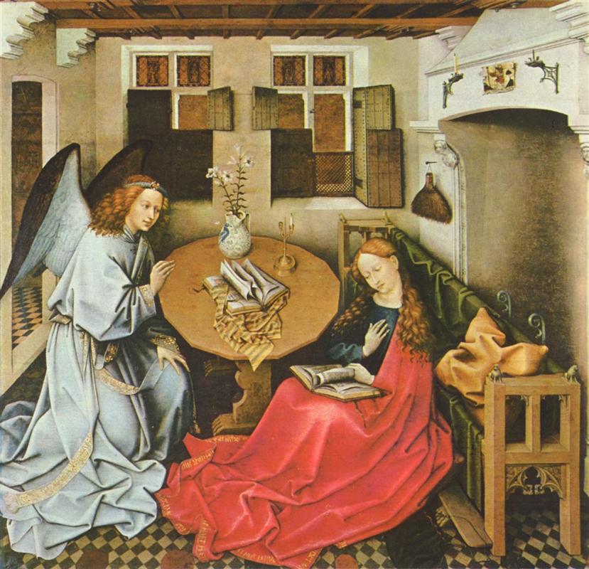 <a href=https://www.kuhw.com/e/tags/?tagid=1081 target=_blank class=infotextkey>罗伯特</a>·坎平（Robert Campin，1375-1444 年，佛兰芒画家）作品-天使报喜