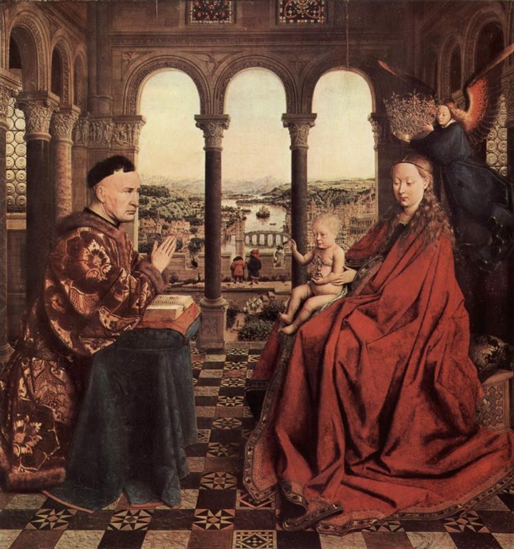 扬·范·埃克（Jan van Eyck，荷兰画家 ， 1390 - 1441 年）作品-罗林议长的圣母