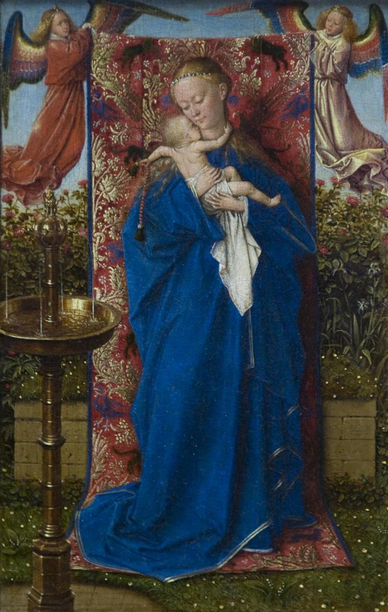 扬·范·埃克（Jan van Eyck，荷兰画家 ， 1390 - 1441 年）作品-喷泉旁的麦当娜