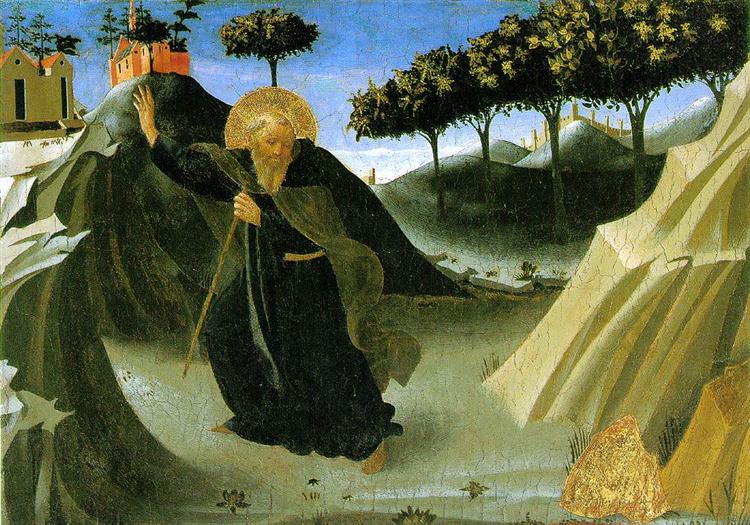 弗拉·安杰利科（Fra Angelico，意大利，1400-1455）作品-圣安东尼修道院院长被一块金子诱惑