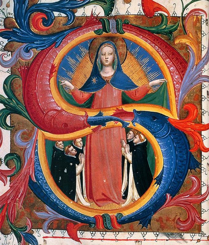 弗拉·安杰利科（Fra Angelico，意大利，1400-1455）作品-慈悲圣母与跪着的修道士