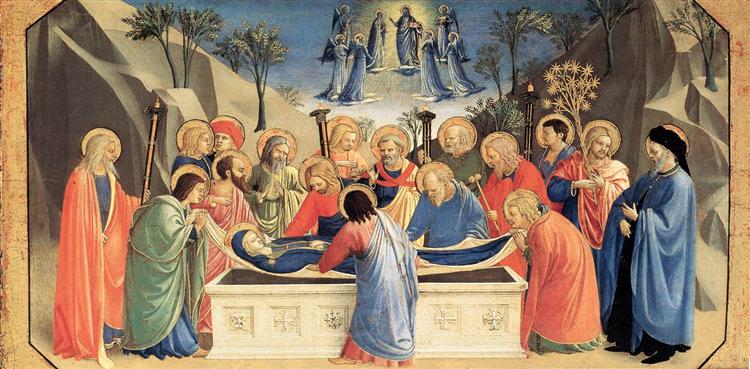 弗拉·安杰利科（Fra Angelico，意大利，1400-1455）作品-处女的埋葬和她的灵魂在天堂的接受