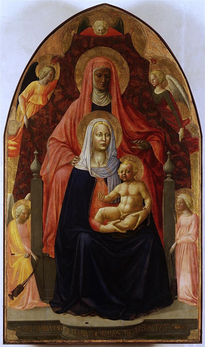 马萨乔（Masaccio，意大利，1401-1428）作品-麦当娜和圣安娜的孩子