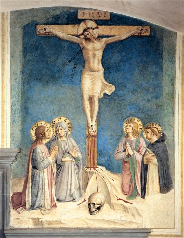 弗拉·安杰利科（Fra Angelico，意大利，1400-1455）作品-与处女座和 Sts 被钉十字架。科斯马斯、约翰福音传道者和彼得烈士