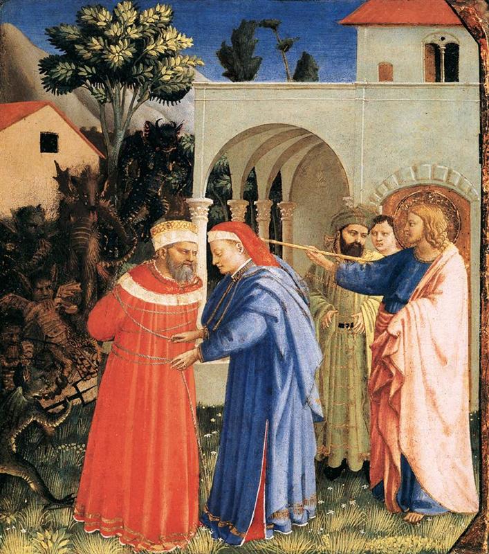 弗拉·安杰利科（Fra Angelico，意大利，1400-1455）作品-使徒圣詹姆斯大帝释放魔术师 Hermogenes