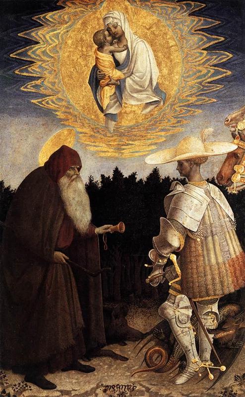 皮萨内洛 (Pisanello，1395 – 1455，意大利)作品-圣母显灵给 Sts Anthony Abbot 和 George