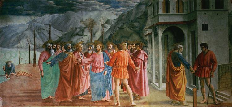 马萨乔（Masaccio，意大利，1401-1428）作品-贡品（布兰卡奇教堂）