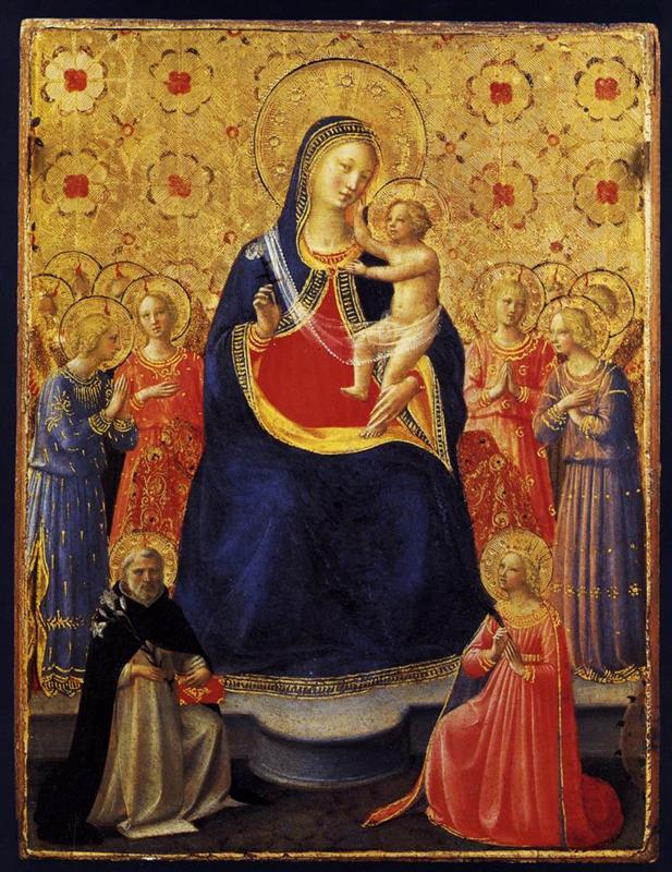 弗拉·安杰利科（Fra Angelico，意大利，1400-1455）作品-圣母子与 Sts，亚历山大的多米尼克和凯瑟琳