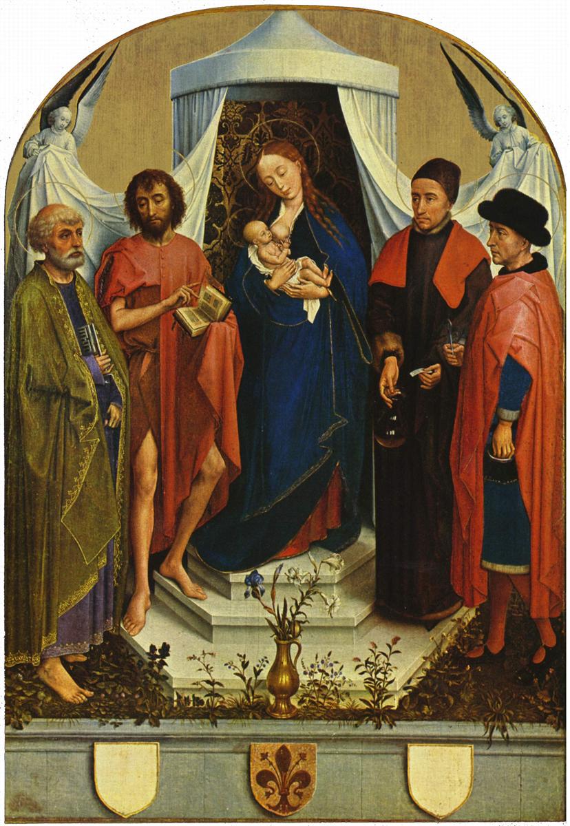 罗吉尔·范德韦登（Rogier van der Weyden，荷兰画家，1399 - 1464 年）作品-麦当娜与圣徒