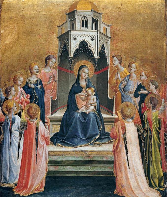 弗拉·安杰利科（Fra Angelico，意大利，1400-1455）作品-圣母子与十二位天使登基