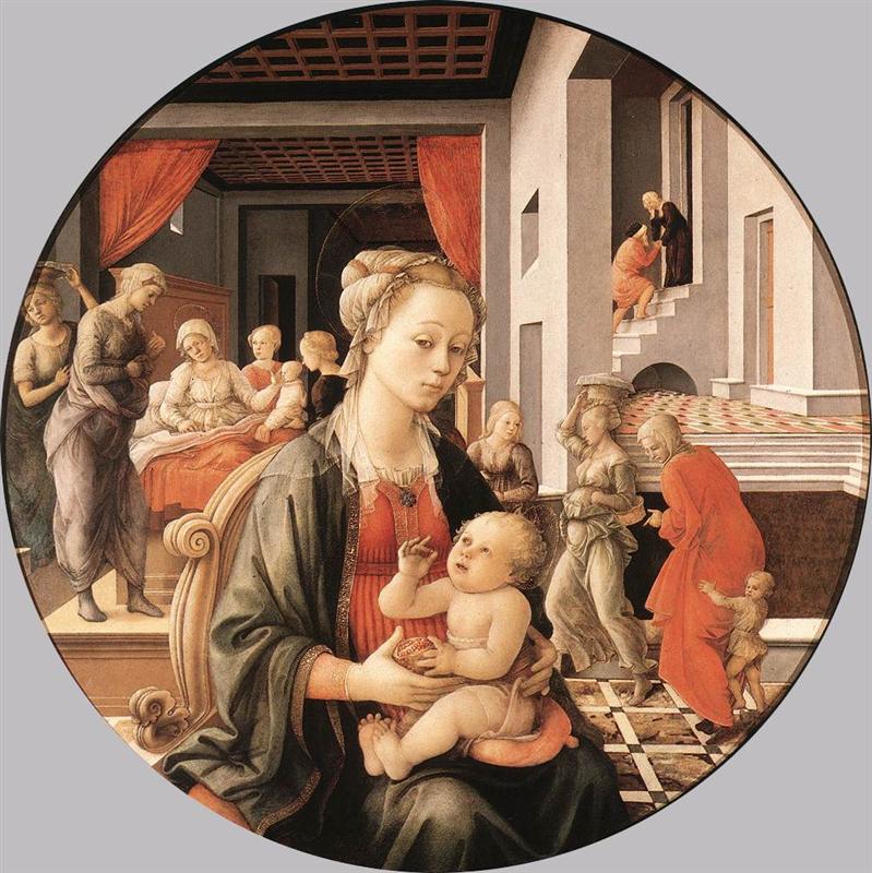 菲利波·里皮（Filippo Lippi ，1406-1469，意大利画家）作品-圣母子和圣安妮生活中的场景