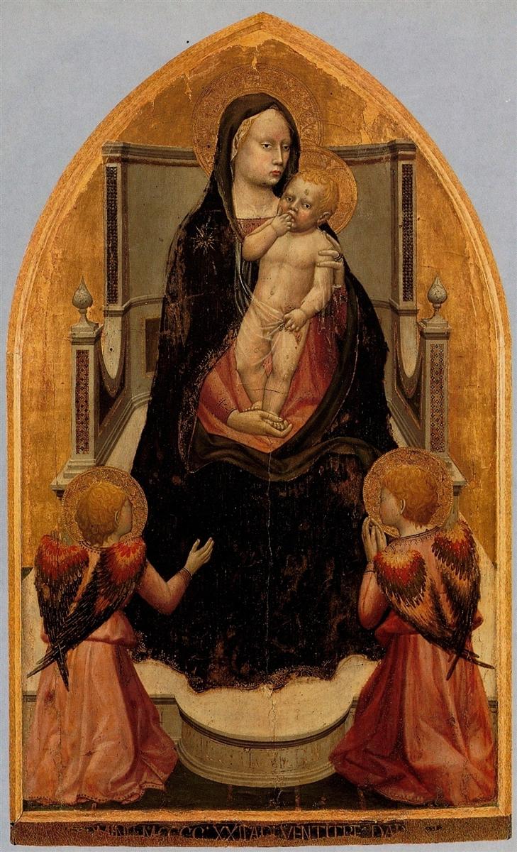 马萨乔（Masaccio，意大利，1401-1428）作品-圣乔维纳莱三联画。中央面板