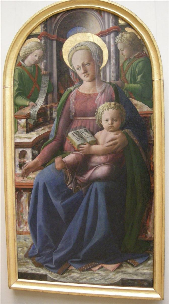 菲利波·里皮（Filippo Lippi ，1406-1469，意大利画家）作品-麦当娜和孩子与两个天使一起登基