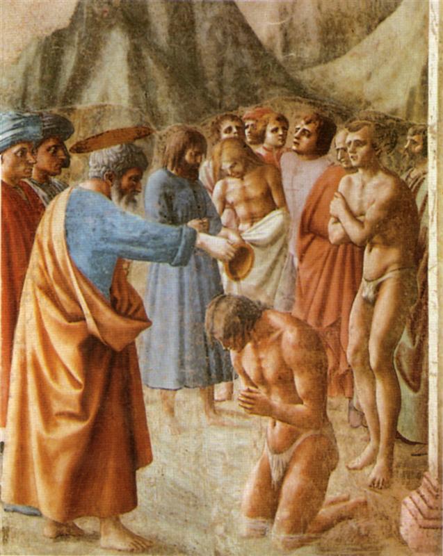 马萨乔（Masaccio，意大利，1401-1428）作品-新信徒的洗礼