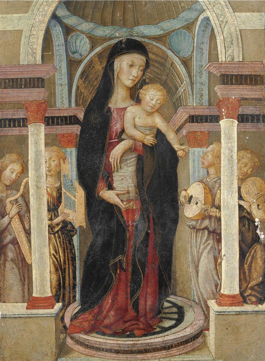 洛·谢吉亚（Lo Scheggia，1406-1486，意大利画家）作品-Madonna Col Bambino E Quattro Angeli Musicanti