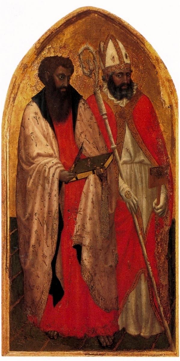 马萨乔（Masaccio，意大利，1401-1428）作品-圣乔维纳莱三联画。左面板